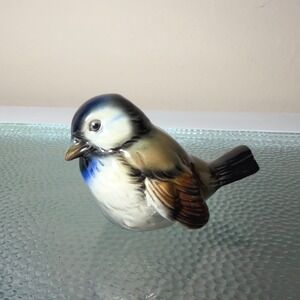 Goebel W Germany Porcelain Bird Figurine Vintage Blue Brown Glazed Songbird